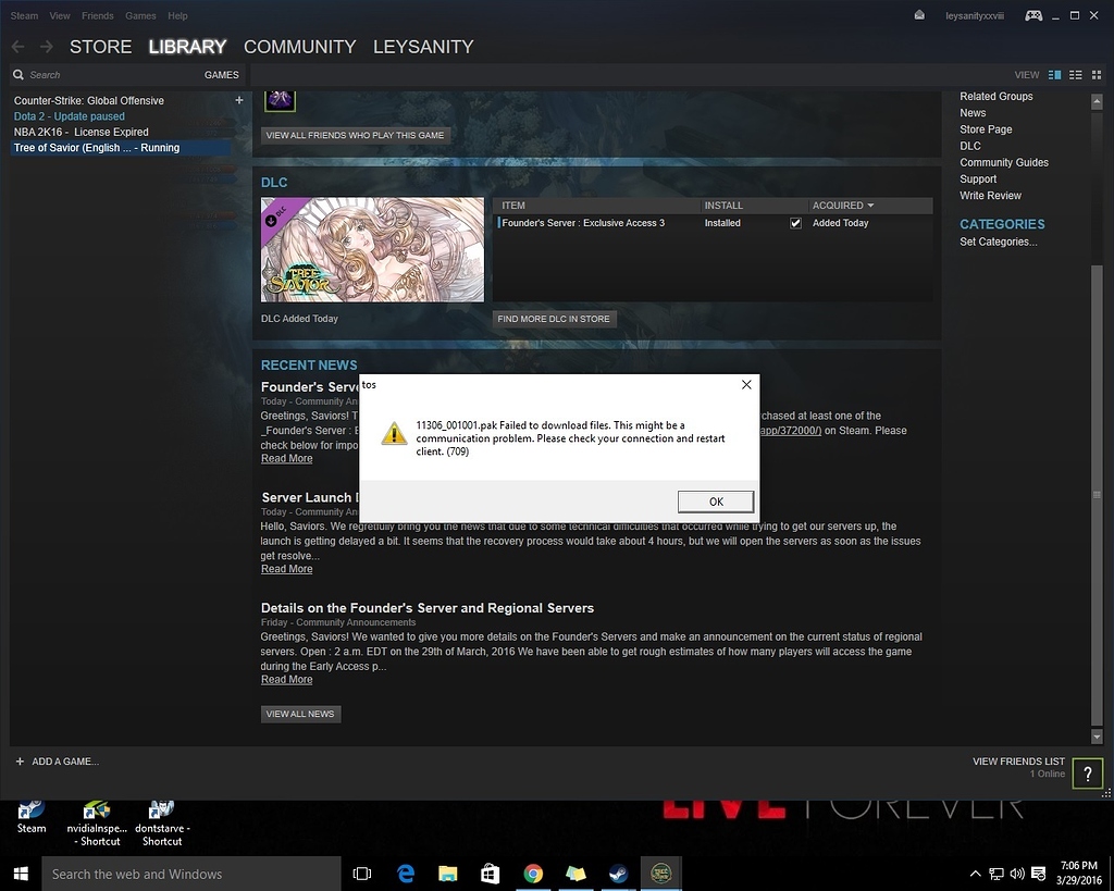 Error 709 - Failed to download files - Help Center - Tree of Savior Forum