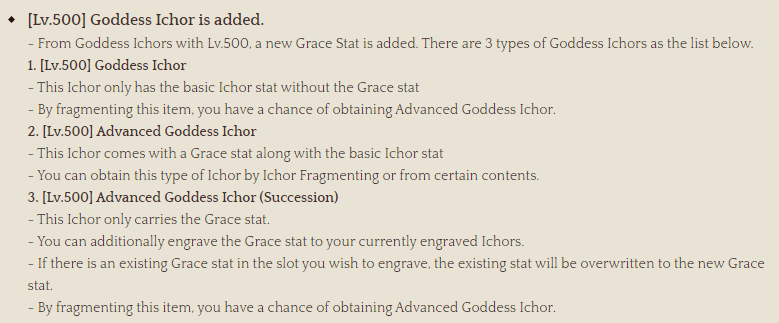 Types of Lv500 Goddess Ichor