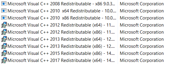 C redistributable 2012 x86. Visual c 2008 Redistributable x86. Microsoft c++ 2008 Redistributable (x64). Microsoft Visual c++ Redistributable 2019. Common Redistributable.