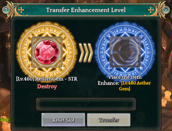 Transfer Aether Gem Enhancement Level